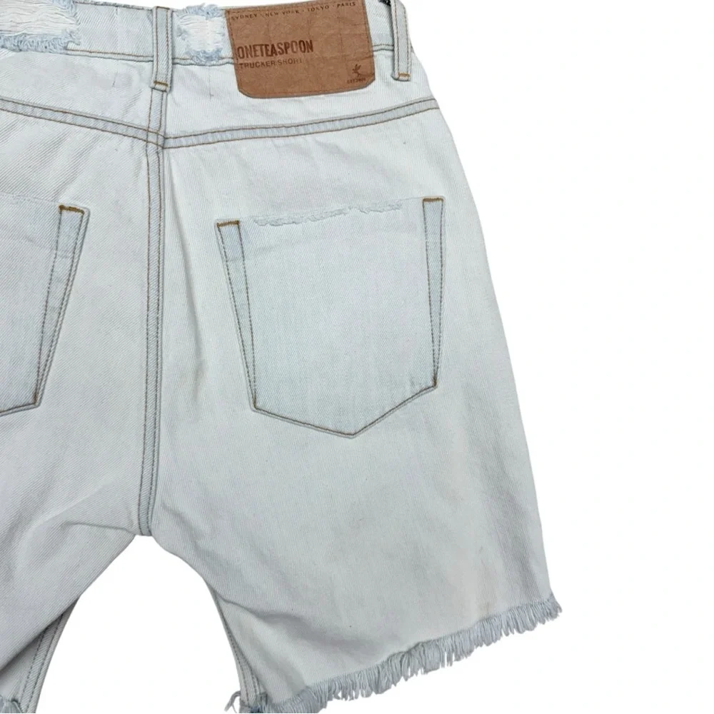 One Teaspoon Longline Trucker Denim Shorts, Size 26, NWT, White Ripped Shorts